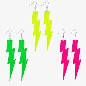 Neon Lightning Bolt Earrings Set